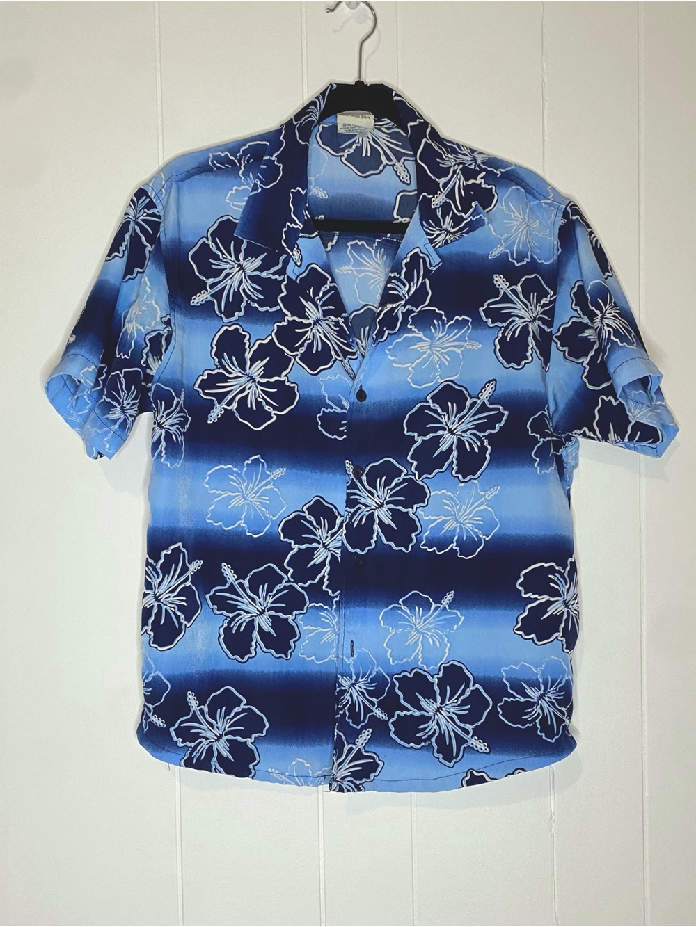 Men's Blue Hawaiian Short-Sleeve Button-Down Shirt